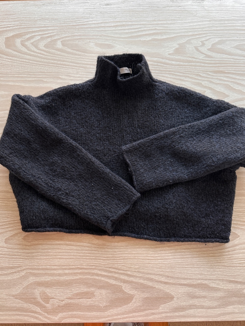 Zara Navy Cropped Turtleneck Alpaca Knit Sweater